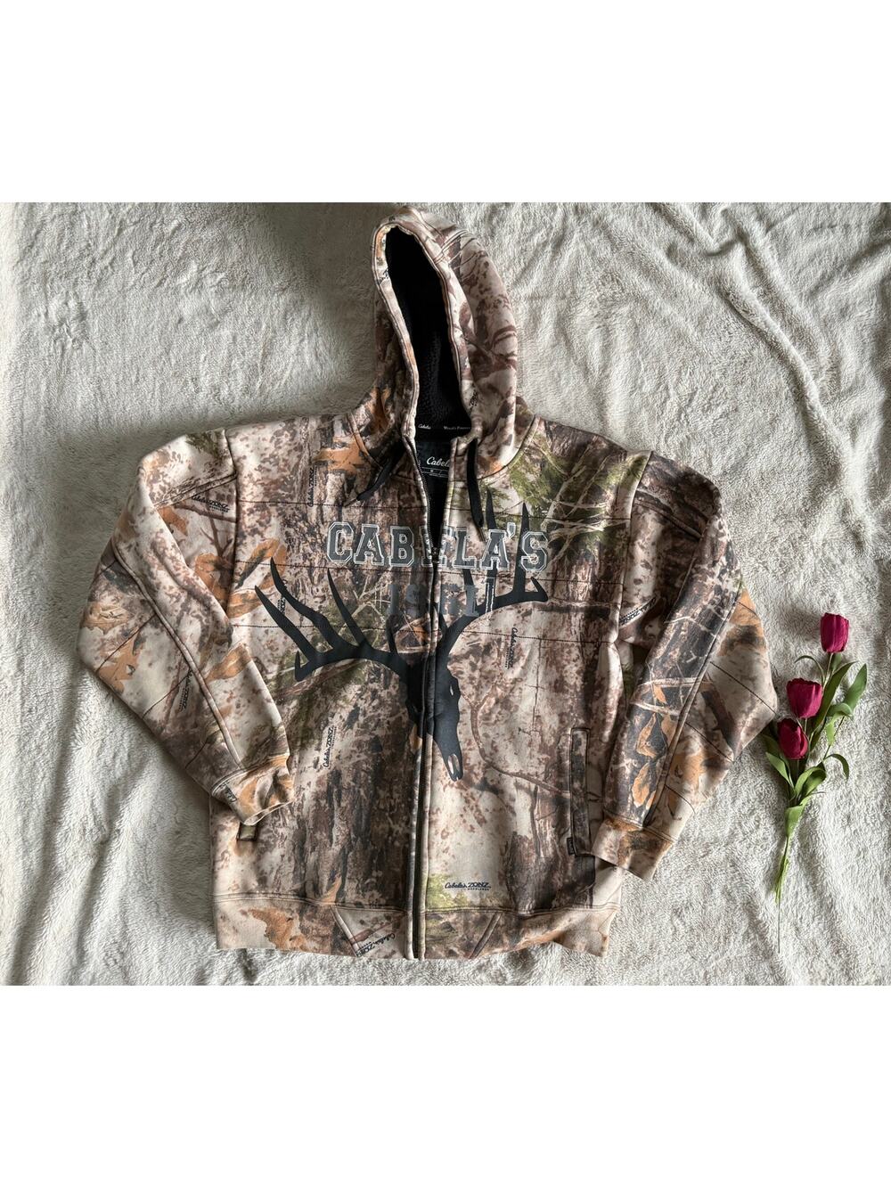 Cabela's Camo Hooded Sweatshirt Buck Skull Medium